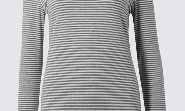 Classic Striped Funnel Neck Jersey Top