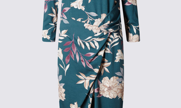 Classic Floral Print 3/4 Sleeve Bodycon Dress