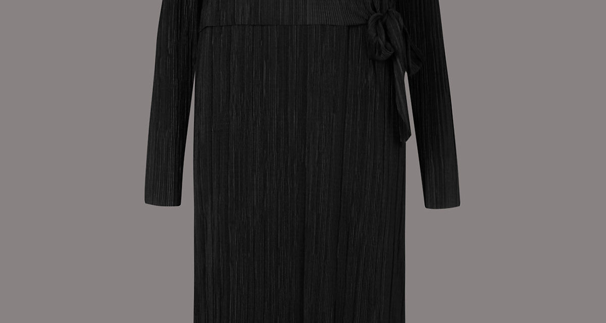 Autograph Plisse Lined Long Sleeve Shift Dress