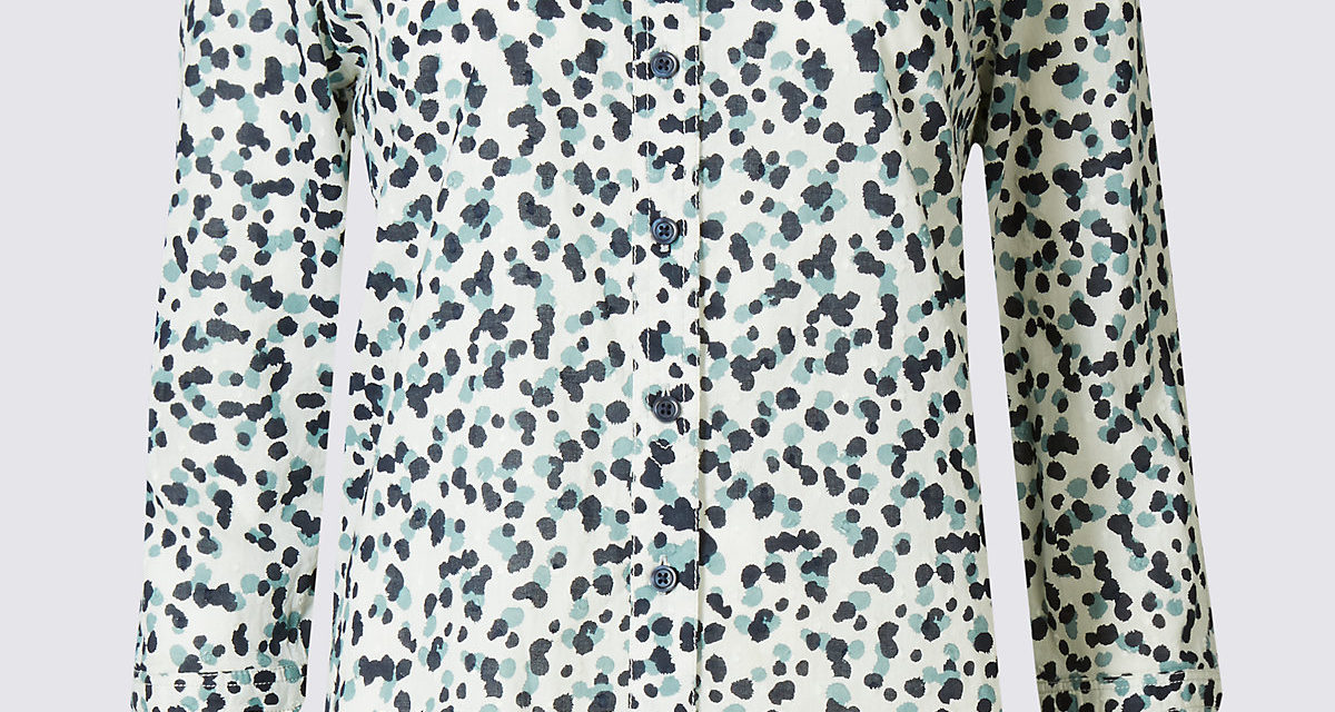 Classic Pure Cotton Spotted 3/4 Sleeve Shirt