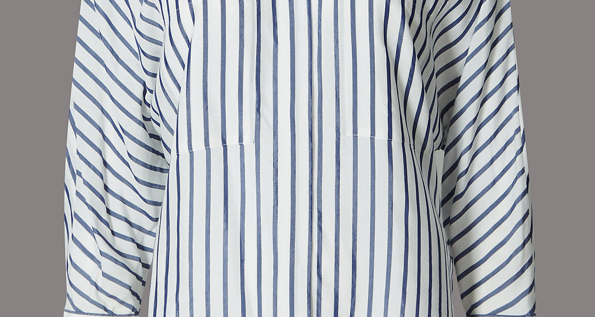 Autograph Striped Collared Neck 3/4 Sleeve Blouse