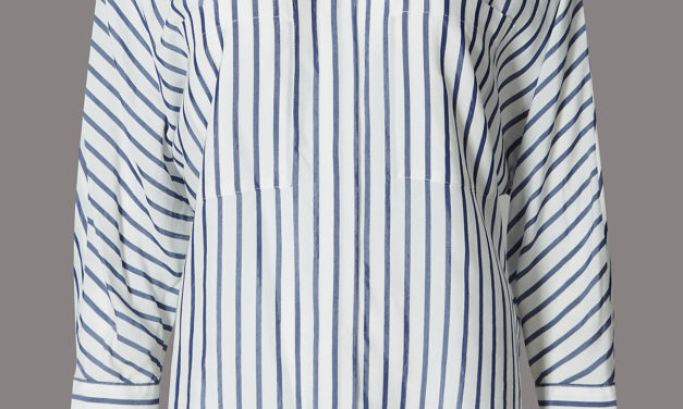 Autograph Striped Collared Neck 3/4 Sleeve Blouse