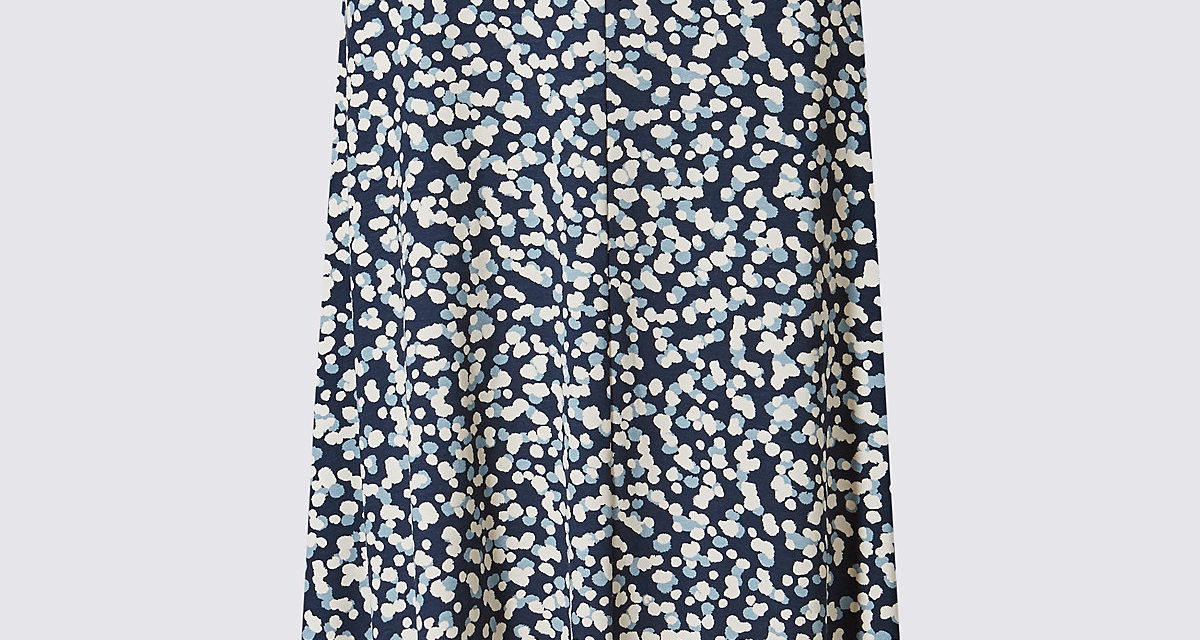 Classic Spotted Print Jersey A-Line Skirt