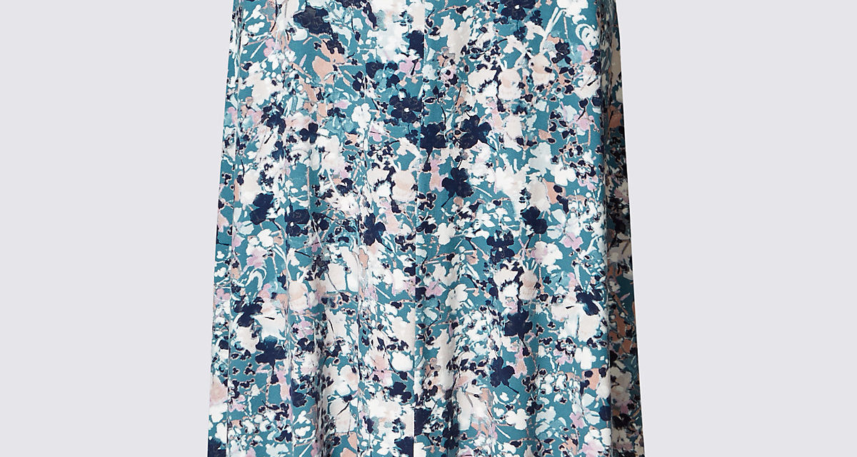 Classic Floral Print Midi A-Line Skirt